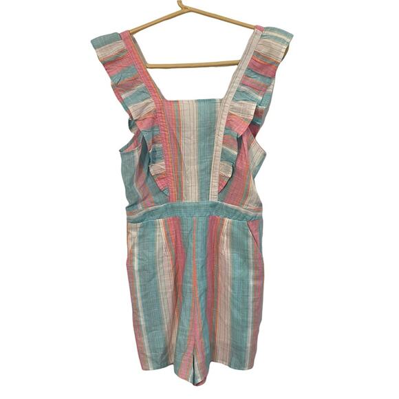 Vici Cotton Candy Pastels Striped Ruffled Romper M shorts linen - Picture 5 of 6